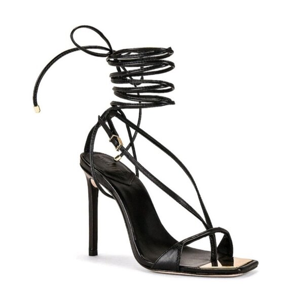 Schutz Vikki Lo Black Strappy Ankle Open Toe Stiletto Heel Sandals US 10 B - Picture 1 of 16